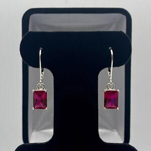 Beautiful 3.5ctw Emerald Cut Ruby Earrings in Sterling Silver